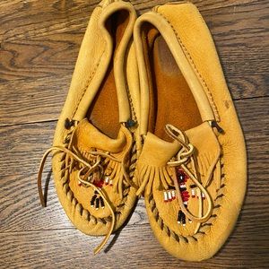 Real leather hand-beaded moccasins size 8